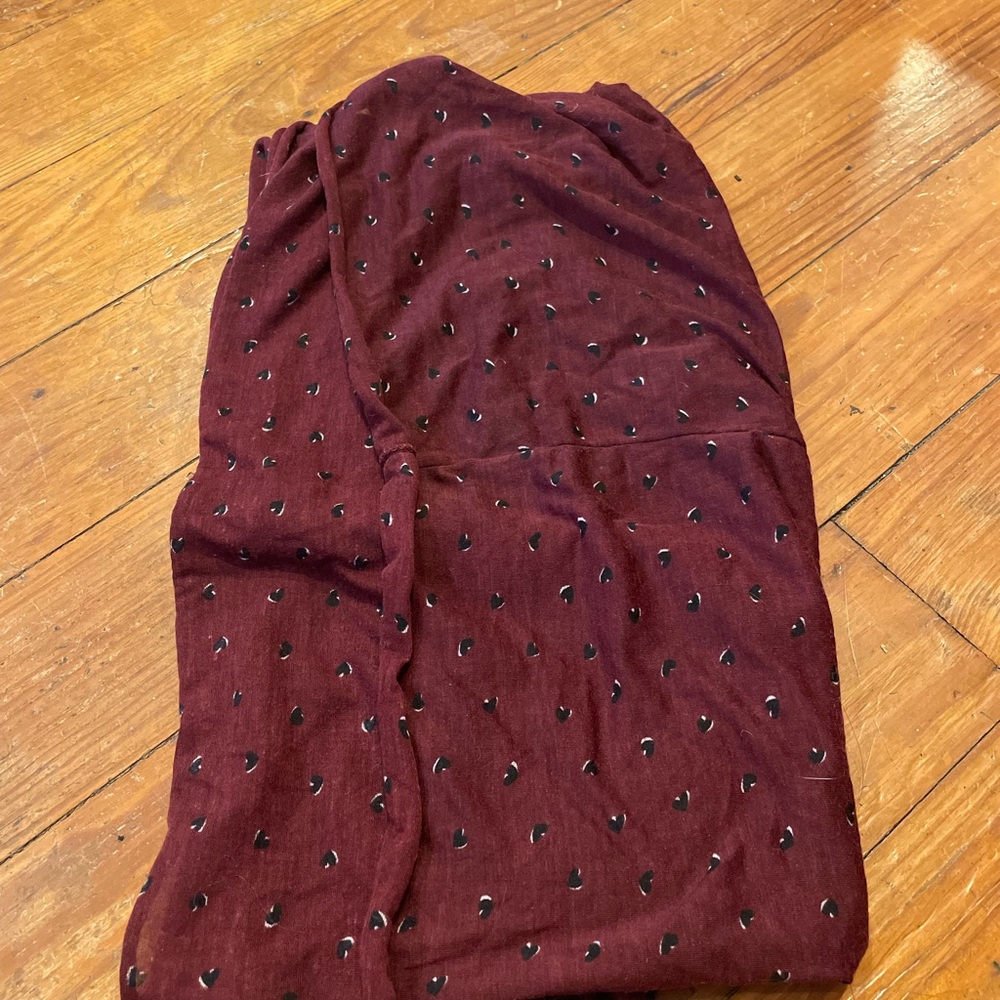 Burgundy Scarf with Black Hearts